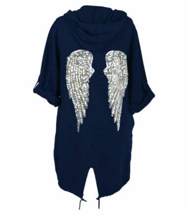UK Womens Sequin Angel Wings Back Hoodie Oversize Army Cardigan Jacket Coat 8-18