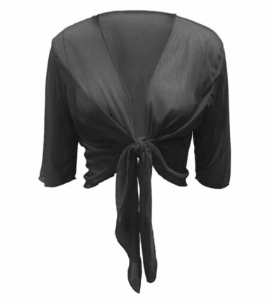 New Womens Mesh Tie Knot Front Short Sleeve V Neck Plain Crop Bolero Shrug Top
