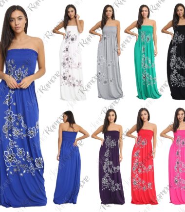 New-Womens-Floral-Panel-Printed-Bandeau-Boobtube-Gather-Sheering-Long-Maxi-Dress New Womens Floral Panel Printed Bandeau Boobtube Gather Sheering Long Maxi Dress