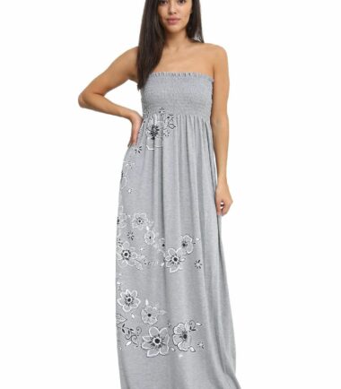 New-Womens-Floral-Panel-Printed-Bandeau-Boobtube-Gather-Sheering-Long-Maxi-Dress New Womens Floral Panel Printed Bandeau Boobtube Gather Sheering Long Maxi Dress