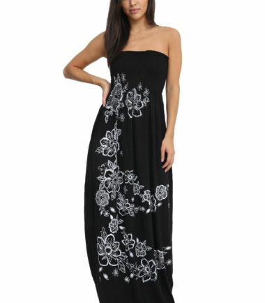 New-Womens-Floral-Panel-Printed-Bandeau-Boobtube-Gather-Sheering-Long-Maxi-Dress New Womens Floral Panel Printed Bandeau Boobtube Gather Sheering Long Maxi Dress