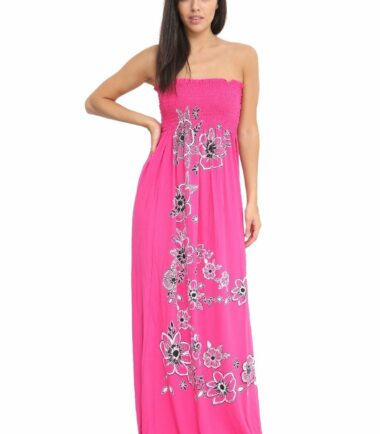 New-Womens-Floral-Panel-Printed-Bandeau-Boobtube-Gather-Sheering-Long-Maxi-Dress New Womens Floral Panel Printed Bandeau Boobtube Gather Sheering Long Maxi Dress