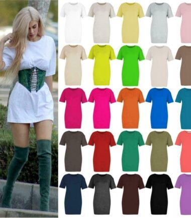 Womens Short Sleeve Plain Baggy Oversized Top Boyfriend Tunic Mini T Shirt Dress