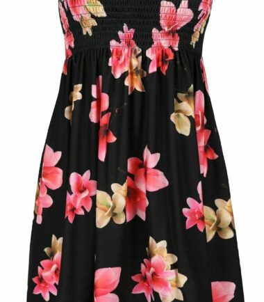 Womens-Floral-Print-Sheering-Boobtube-Bandeau-Strapless-Summer-Mini-Dress-Top Womens Floral Print Sheering Boobtube Bandeau Strapless Summer Mini Dress Top