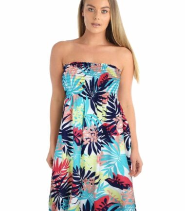 Womens-Floral-Print-Sheering-Boobtube-Bandeau-Strapless-Summer-Mini-Dress-Top Womens Floral Print Sheering Boobtube Bandeau Strapless Summer Mini Dress Top