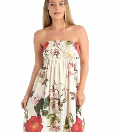 Womens-Floral-Print-Sheering-Boobtube-Bandeau-Strapless-Summer-Mini-Dress-Top Womens Floral Print Sheering Boobtube Bandeau Strapless Summer Mini Dress Top
