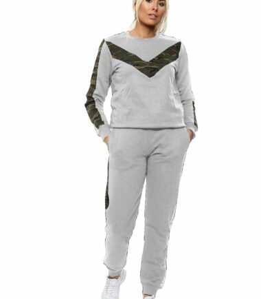 Womens Chevron Panel Sweat Top Joggers Bottom Casual Loungewear Fleece Tracksuit