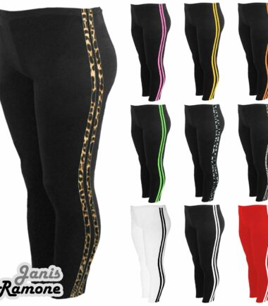 New Womens Contrast Side 2 Stripe Stretchy Fitness Capri Leggings 3/4 Crop Pants