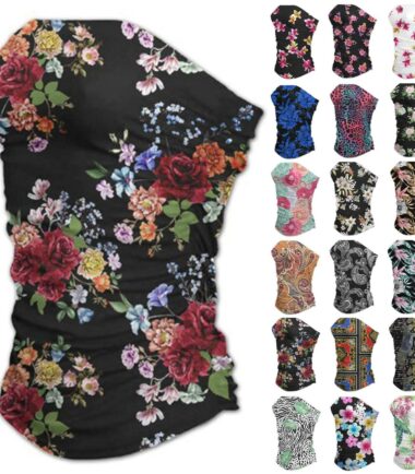 Womens Floral Printed Boobtube Bandeau Strapless Side Ruched Summer T-Shirt Top