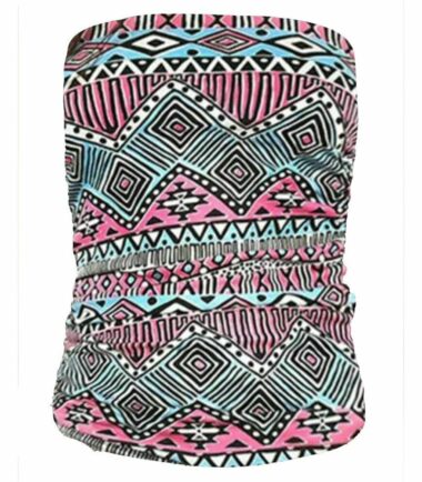 Womens Floral Printed Boobtube Bandeau Strapless Side Ruched Summer T-Shirt Top