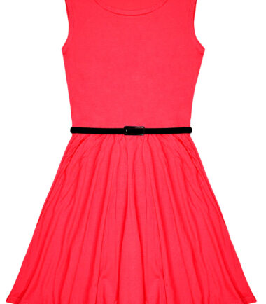 GIRLS SKATER DRESS SWING FLARED FANCY PARTY BELTED KIDS SLEEVELESS 5-13 YEARS