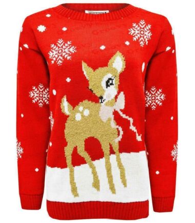New-Kids-Girls-Christmas-Baby-Deer-Bambi-Novelty-Xmas-Knitted-Jumper-Sweater-Top New Kids Girls Christmas Baby Deer Bambi Novelty Xmas Knitted Jumper Sweater Top