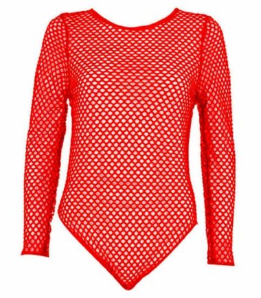 New Womens All Over Full Fishnet Mesh Slim Fit Long Sleeve Bodysuit Leotard Top