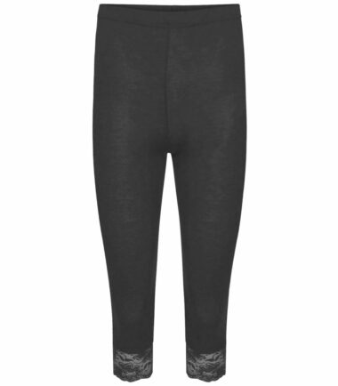 New Womens Lace Trim Plain 3/4 Leggings Gym Stretch Capri Cropped Jogging Pants