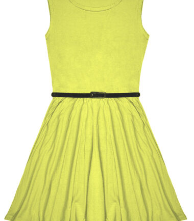 GIRLS SKATER DRESS SWING FLARED FANCY PARTY BELTED KIDS SLEEVELESS 5-13 YEARS