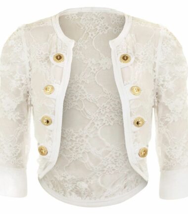 New Women Ladies Floral Lace Sexy Bolero Shrug Military Button Crop Cardigan Top