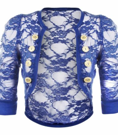 New Women Ladies Floral Lace Sexy Bolero Shrug Military Button Crop Cardigan Top