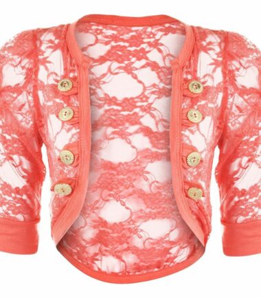 New Women Ladies Floral Lace Sexy Bolero Shrug Military Button Crop Cardigan Top