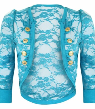 New Women Ladies Floral Lace Sexy Bolero Shrug Military Button Crop Cardigan Top