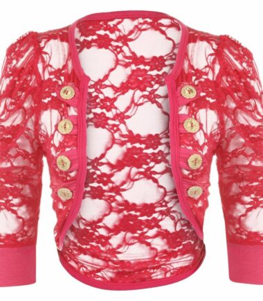 New Women Ladies Floral Lace Sexy Bolero Shrug Military Button Crop Cardigan Top