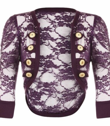 New Women Ladies Floral Lace Sexy Bolero Shrug Military Button Crop Cardigan Top