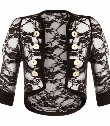 New Women Ladies Floral Lace Sexy Bolero Shrug Military Button Crop Cardigan Top