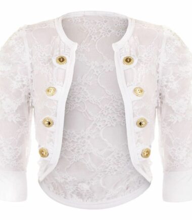 New Women Ladies Floral Lace Sexy Bolero Shrug Military Button Crop Cardigan Top