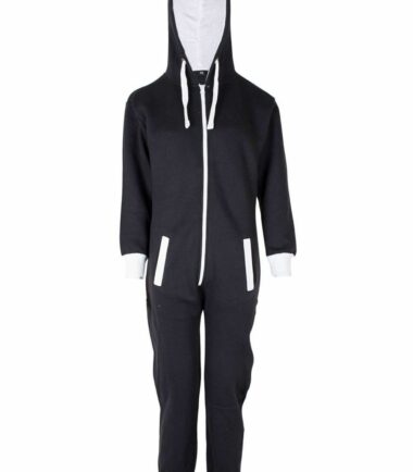 New Kids Girls Boy Unisex Plain Fleece ZipUp All In One Hooded Jumpsuit Playsuit