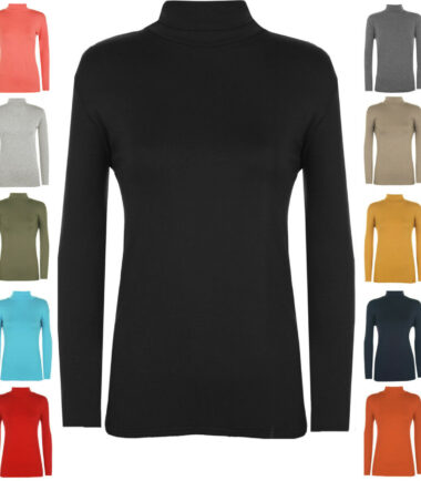 KIDS PLAIN POLO TOP WINTER GIRLS BOYS UNIFORM LONG SLEEVE ROLL NECK 3-13 YEARS
