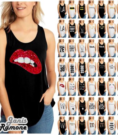 Womens Slogan Print Sleeveless Baggy Curved Hem T-Shirt Jersey Summer Vest Top