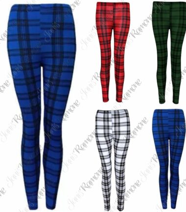 New Womens Tartan Check Printed Skinny Full Length Leggings Ladies Stretchy Pant