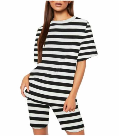 Womens Printed Longline Oversized T-Shirt Cycling Shorts Set Summer Loungewear
