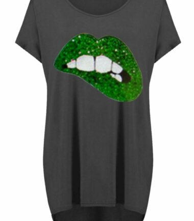Womens Biting Lips Off Shoulder Baggy Oversized T-Shirt Cute Casual Summer Tops