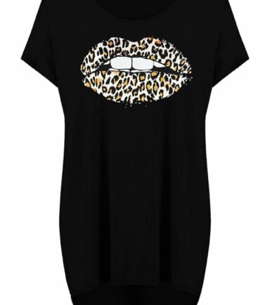 Womens Biting Lips Off Shoulder Baggy Oversized T-Shirt Cute Casual Summer Tops