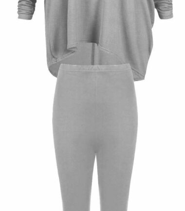 Womens Plain Batwing Baggy Top Leggings Loungewear 2 Pcs Set Casual Tracksuit
