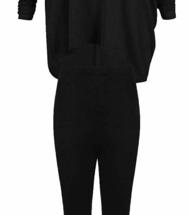 Womens Plain Batwing Baggy Top Leggings Loungewear 2 Pcs Set Casual Tracksuit