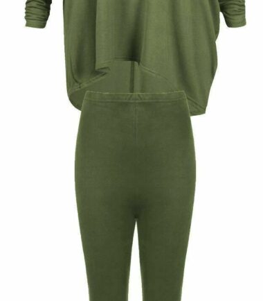 Womens Plain Batwing Baggy Top Leggings Loungewear 2 Pcs Set Casual Tracksuit