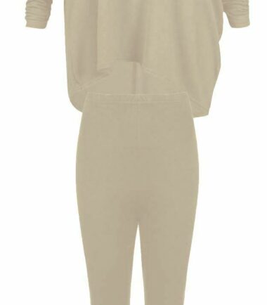 Womens Plain Batwing Baggy Top Leggings Loungewear 2 Pcs Set Casual Tracksuit