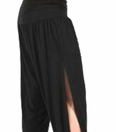 New Women Ladies Plain Baggy Full Length Cuffed Bottom Hareem Side Slit Leggings