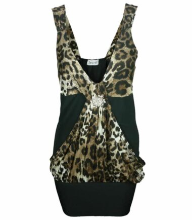 Ladies Mini Drape Broach Dress Womens Party Club Dress Top Size 8-20