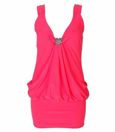 Ladies Mini Drape Broach Dress Womens Party Club Dress Top Size 8-20