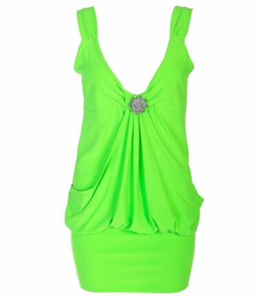 Ladies Mini Drape Broach Dress Womens Party Club Dress Top Size 8-20