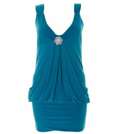 Ladies Mini Drape Broach Dress Womens Party Club Dress Top Size 8-20