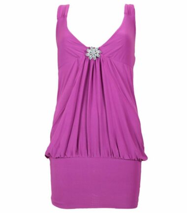 Ladies Mini Drape Broach Dress Womens Party Club Dress Top Size 8-20