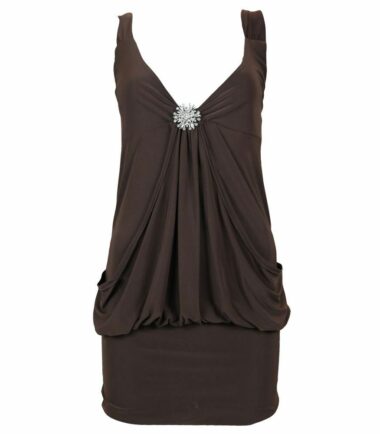 Ladies Mini Drape Broach Dress Womens Party Club Dress Top Size 8-20