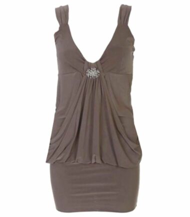Ladies Mini Drape Broach Dress Womens Party Club Dress Top Size 8-20