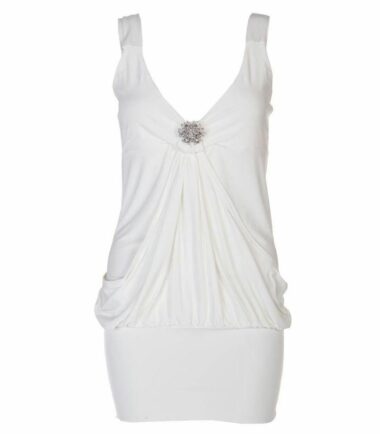 Ladies Mini Drape Broach Dress Womens Party Club Dress Top Size 8-20
