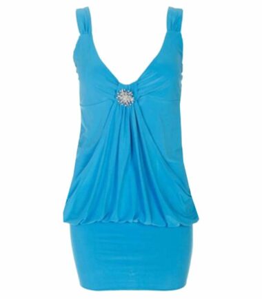 Ladies Mini Drape Broach Dress Womens Party Club Dress Top Size 8-20