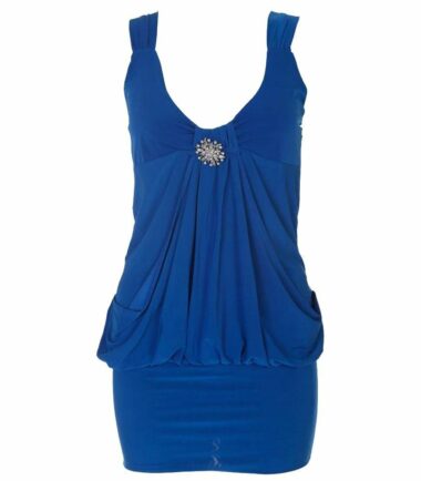 Ladies Mini Drape Broach Dress Womens Party Club Dress Top Size 8-20