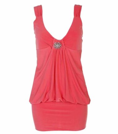 Ladies Mini Drape Broach Dress Womens Party Club Dress Top Size 8-20